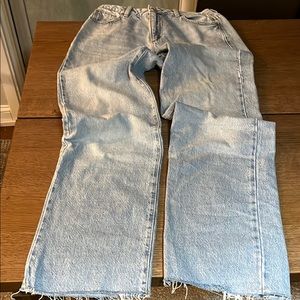 Women’s Garage Blue Straight Leg Jeans with Distressed Hem